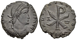 CONSTANTIUS II (337-361). Ae Centenionalis. Revolt of Poemenius issue(?). Treveri.

Obv: D N CONSTANTIVS P F AVG.
Diademed, draped and cuirassed bust ...