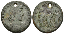 CONSTANTIUS II (337-361). Ae Medallion. Rome.

Obv: D N CONSTANTIVS P F AVG
Diademed, draped and cuirassed bust right.
Rev: MONETA AVG
The three Monet...