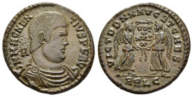 MAGNENTIUS (350-353). Ae Centenionalis. Lugdunum.

Obv: D N MAGNENTIVS P F AVG.
Bareheaded, draped and cuirassed bust right; A to left.
Rev: VICT DD N...