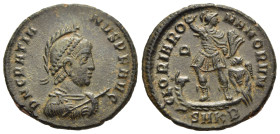GRATIAN (367-383). Ae. Cyzicus.

Obv: D N GRATIANVS P F AVG.
Diademed, helmeted, draped and cuirassed bust right, holding spear and shield.
Rev: GLORI...
