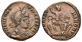 THEODOSIUS I (379-395). Ae. Alexandria.

Obv: DN THEODOSIVS PF AVG.
Helmeted, diademed, draped and cuirassed bust right, holding spear and shield.
Rev...