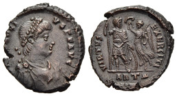 HONORIUS (393-423). Ae. Antioch. 

Obv: DN HONORIVS P F AVG.
Diademed, draped, and cuirassed bust right.
Rev: VIRTVS EXERCITI // ANTΔ. 
Victory crowni...