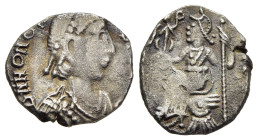 MIGRATION of TRIBES - VANDALS. Geiserich (428-477). In the name of Honorius. Siliqua. Carthage.

Obv: D N HONOR[...]
Diademed, draped and cuirassed bu...