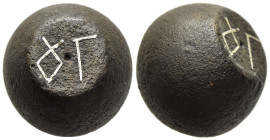 BYZANTINE EMPIRE. Commercial weight (5h- 7th century AD). 3 Unciae.

A barrel shaped bronze weight. The top bears the letters Ʉ Γ inlaid in silver.

C...