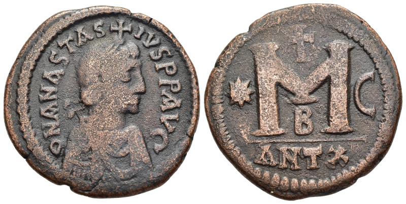 ANASTASIUS (491-518). Follis. Antioch.

Obv: D N ANASTAS- IVS P P AVG
Diademed b...