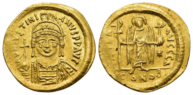 JUSTINIAN I (527-565). GOLD Solidus. Constantinople.

Obv: D N IVSTINIANVS P P A...