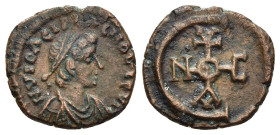 JUSTINIAN I (527-565). Pentanummium. Theoupolis (Antioch).

Obv: Diademed, draped and cuirassed bust right.
Rev: Large C containing monogram.

Sear 24...