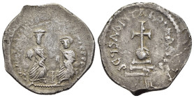 HERACLIUS with HERACLIUS CONSTANTINE (610-641). Hexagram. Constantinople.

Obv: Heraclius and Heraclius Constantine seated facing on double throne, ea...