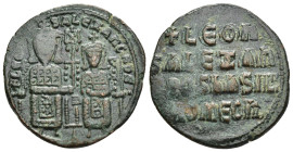 LEO VI with ALEXANDER (886-912). Follis. Constantinople.

Obv: + LЄOҺ S ALЄΞAҺδROS.
Crowned figures of Leo and Alexander seated facing on double thron...