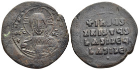 ANONYMOUS FOLLES. Class A2. Attributed to Basil II & Constantine VIII (976-1025). Follis. Constantinople.

Obv: + ЄMMANOVHΛ / IC - XC.
Facing bust of ...
