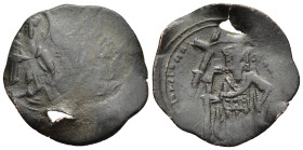 ANDRONICUS II PALAEOLOGUS (1282-1328). Trachy. Thessalonica.

Obv: Bust of St. Demetrius holding cross on circle on staff.
Rev: Andronicus standing fa...