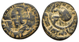 ISLAMIC. Umayyad Caliphate. temp. Marwan II ibn Muhammad (127-132 AH). Fals Jerboa type, struck under governor Marwan ibn Bashir. Hims.

Overstruck on...