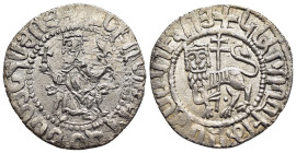 CILICIAN ARMENIA. Levon I (1198-1219). Double Tram.

Obv: Levon seated facing on leonine throne, holding cross and lis; pellet to right.
Rev: Crowned ...