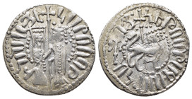 CILICIAN ARMENIA. Hetoum I and Zabel (1226-1270). Tram.

Obv: Zabel and Hetoum standing facing, holding long cross; one pellet above Hetoum's head, on...
