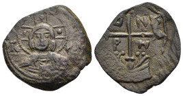 CRUSADERS. Antioch. Tancred (Regent, 1101-1103 & 1104-1112). Follis.

Obv: IC - XC.
Nimbate bust of Christ facing.
Rev: TA - NK / P - H.
Cross pommeté...