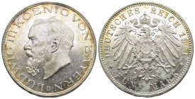 DEUTSCHE MÜNZEN und MEDAILLEN. Bayern. Ludwig III. (1913-1918). 5 Mark, 1914 D. München.

J. 53.

Aus Sammlung Dr.S. .

Erhaltung: Stempelglanz.

Gewi...