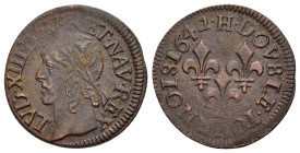 FRANCE. Louis XIV 'The Sun King' (1643-1715). Double Tournois, La Rochelle, 1642.

Dy.1377; CGKL.516A.

Condition: Very fine.

Weight: 2,37 g.
Diamete...