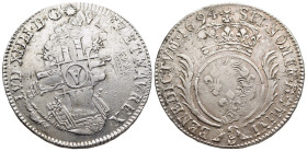 FRANCE. Louis XIV 'The Sun King' (1643-1715). Écu aux palmes, 1694 B. Rouen.

G.217; Dy.1520A

Overstruck on an Écu aux 8 L from the mint of Paris.

C...