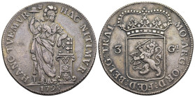 NIEDERLANDE. Batavische Republik. 3 Gulden, 1795. Utrecht.

Schulm. 87; KM 9.1; Delm. 1147; Dv. 1852. 

Erhaltung: Sehr schön+.

Gewicht: 31,42g.
Durc...