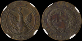 GREECE: 5 Lepta (1830) (type B.2) in copper. Phoenix (big) within pearl circle on obverse. Variety "242-H.h" by Peter Chase. Inside slab by NGC "XF DE...