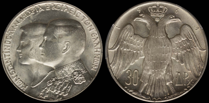 GREECE: 30 Drachmas (1964) in silver (0,835) commemorating the Royal Wedding. Co...