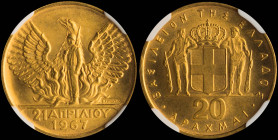 GREECE: 20 Drachmas (1970) in gold (0,900) commemorating the April 21st 1967. Phoenix and soldier on obverse. Inside slab by NGC "MS 67". Cert number:...