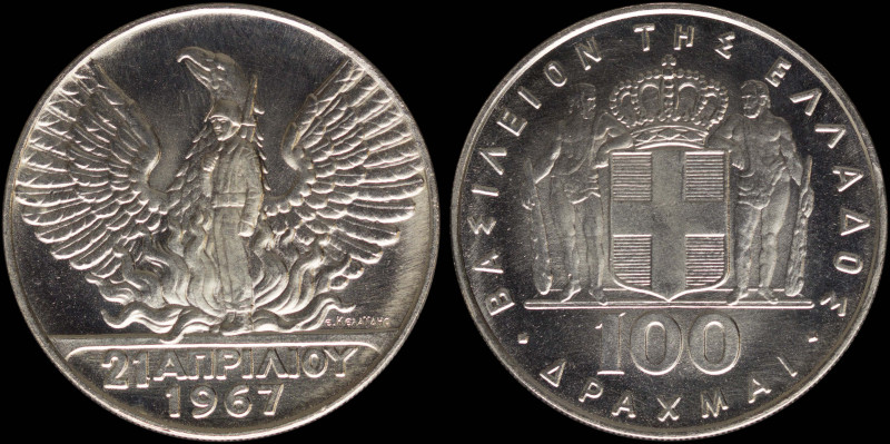 GREECE: 100 Drachmas (1970) (type I) in silver (0,900) commemorating the April 2...