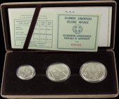 GREECE: Commemorative coin set (1981) in silver (0,900), composed of 100, 250 & 500 Drachmas for the XIII Pan-European Track and Field events / "ΚΑΛΟΣ...