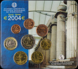 GREECE: Euro coin set (2004) composed of 1, 2, 5, 10, 20 and 50 Cent & 1 and 2 Euro. Inside official blister issued by the Bank of Greece. (Hellas M.2...