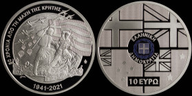 GREECE: 10 Euro (2021) in silver (0,925) commemorating the 80 years from the Battle of Crete. Soldiers in action in front of the Greek flag on obverse...