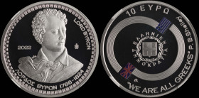 GREECE: 10 Euro (2022) in silver (0,925) commemorating Philhellenes / Lord Byron. Portrait of Lord Byron and dates of birth and death below on obverse...