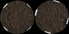 GREECE: ITALIAN STATES / VENICE (CRETE): 4 Soldi (60 Tornesi) (ND 1625-1629) in copper. The lion of St Mark with aureole and Gospel with inscription "...