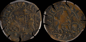 GREECE: ITALIAN STATES / VENICE (CRETE): 1 Soldo (12 Bagattini) (ND 1651) in copper. The lion of Saint Mark with aureole in front of a kneeling Doge t...