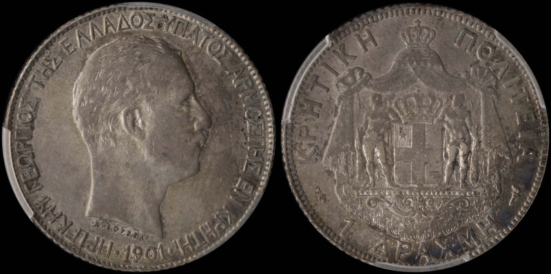 GREECE: 1 Drachma (1901 A) in silver (0,835). Head of Prince George facing right...