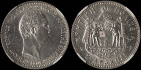 GREECE: 2 Drachmas (1901) in silver (0,835). Head of Prince George facing right and inscription "ΠΡΙΓΚΗΨ ΓΕΩΡΓΙΟΣ ΤΗΣ ΕΛΛΑΔΟΣ ΥΠΑΤΟΣ ΑΡΜΟΣΤΗΣ ΕΝ ΚΡΗΤΗ...