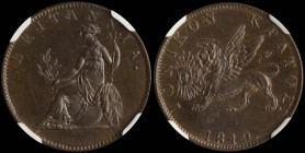 GREECE: 1/2 Obol (2 Lepta) (1819.) in copper. The lion of St Mark and inscription "ΙΟΝΙΚΟΝ ΚΡΑΤΟΣ" on obverse. Dot after date. Inside slab by NGC "MS ...