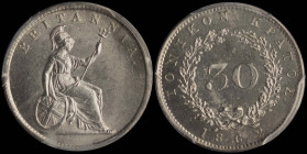 GREECE: 30 new Obols (1862) in silver. Seated Britannia on obverse. Value within wreath and inscription "ΙΟΝΙΚΟΝ ΚΡΑΤΟΣ" on reverse. Without dot after...