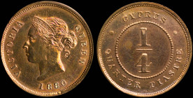 CYPRUS: 1/4 Piastre (1880) in bronze. Crowned head of Queen Victoria facing left on obverse. Denomination within circle on reverse. Cleaned. (KM 1.1) ...