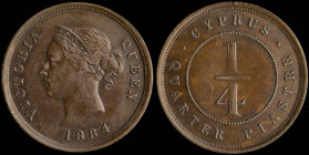 CYPRUS: 1/4 Piastre (1884) in bronze. Crowned head of Queen Victoria facing left on obverse. Denomination within circle on reverse. (KM 1.1) & (Fitiki...