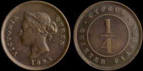 CYPRUS: 1/4 Piastre (1895) in bronze. Crowned head of Queen Victoria facing left on obverse. Denomination within circle on reverse. (KM 1.1) & (Fitiki...