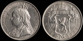 CYPRUS: 9 Piastres (1901) in silver (0,925). Crowned and veiled bust of Queen Victoria facing left on obverse. Crowned coat of arms divide date, denom...