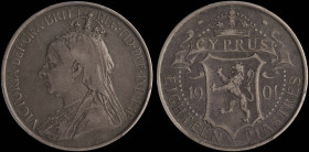 CYPRUS: 18 Piastres (1901) in silver (0,925). Crowned and veiled bust of Queen Victoria facing left on obverse. Crowned coat of arms divide date, deno...
