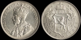 CYPRUS: 9 Piastres (1919) in silver (0,925). Crowned bust of King George V facing left on obverse. Crowned coat of arms divide date on reverse. (KM 13...