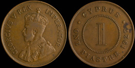 CYPRUS: 1 Piastre (1927) in bronze. Crowned bust of King George V facing left on obverse. Denomination within pearl circle on reverse. (KM 18) & (Fiti...