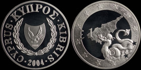 CYPRUS: 1 Pound (2004) in silver (0,925) commemorating that Cyprus joined the European Union. National coat of arms on obverse. Map in center with Tri...
