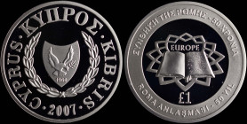 CYPRUS: 1 Pound (2007) in silver (0,925) commemorating the 50th Anniversary of Treaty of Rome. Coat of arms on obverse. Design shows the Treaty of Rom...