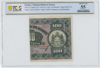 GREECE: Right part of 100 Drachmas (14.7.1917) (bisected Hellas #56c) of 1922 Emergency Loan. S/N: "ZZ73 279306". Signature by Zaimis. Inside holder b...