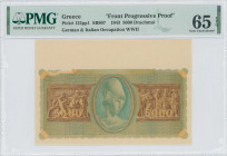GREECE: Color proof of face of 5000 Drachmas (1943) in green and brown. Goddess Athena at center on face. Uniface. Inside holder by PMG "Gem Uncircula...