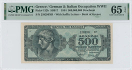 GREECE: 500 million Drachmas (1.10.1944) in dark blue on light blue unpt. Head of the statue of God Apollo in Olympia at right on face. S/N: "258290 Ξ...