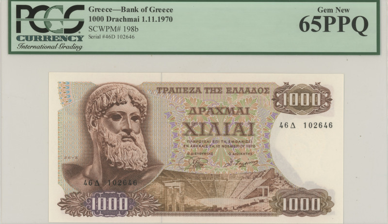 GREECE: 1000 Drachmas (1.11.1970 / issued in 1972) in brown on multicolor unpt. ...